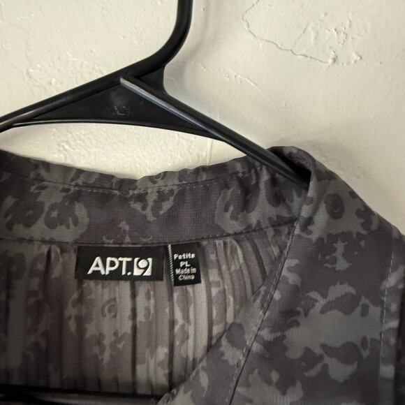 APT. 9 Petite PL Sheer Ruffle Blouse Pleated Gray Black Y2K Grunge Whimsigoth - Picture 2 of 7